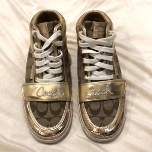 Gold COACH sneakers with sequins